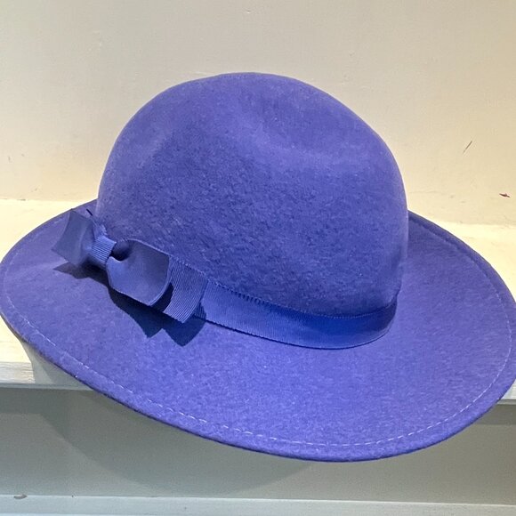 Vintage 50s USA Bollman Doeskin Cobalt Royal Blue Felt Brim Ribbon Bow Tilt Hat - Picture 3 of 5